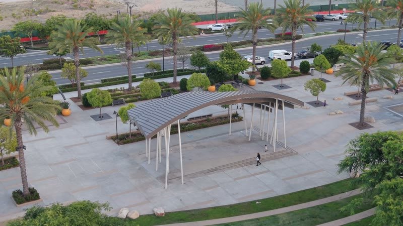 Architectural Detail of Civita Park’s Arched Canopy and Palm Plaza – Aerial View