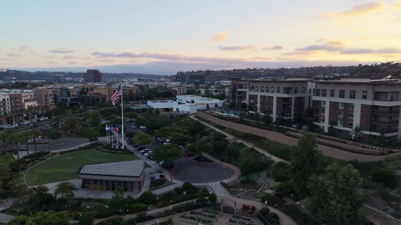 Civita Hilltop Residences Above the Community Garden Terraces at Dusk – Overhead Detail