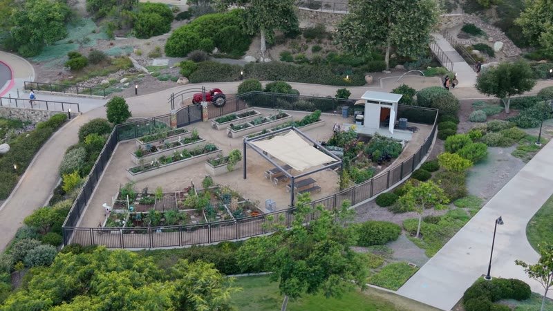 Overhead of the Civita Community Garden Plots and Shade Pavilion – Elevated Perspective
