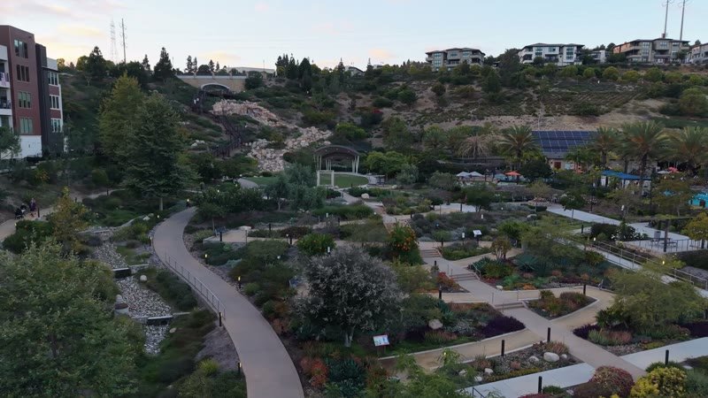 Civita Terraced Botanical Gardens and Winding Pathways at Twilight – Golden Hour Frame