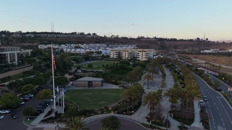 Civita Park Great Lawn and Flag Court Beside the Palm Promenade – Aerial View