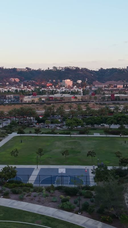 Civita Park Playground and Green Space Framed by Mission Valley Hills – Overhead Detail (Vertical)