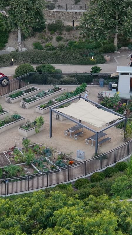 Overhead of the Civita Community Garden Plots and Shade Pavilion – Aerial View (Vertical)