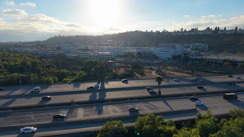 Fashion Valley Mall and the Freeway Interchange Under Morning Sun – Wide Establishing Frame