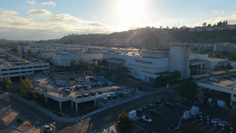 Aerial Approach to Bloomingdale’s at Fashion Valley Mall – Wide Establishing Frame