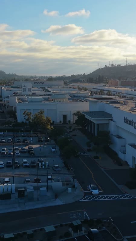 Aerial Approach to Bloomingdale’s at Fashion Valley Mall – High-Angle Panorama (Vertical)