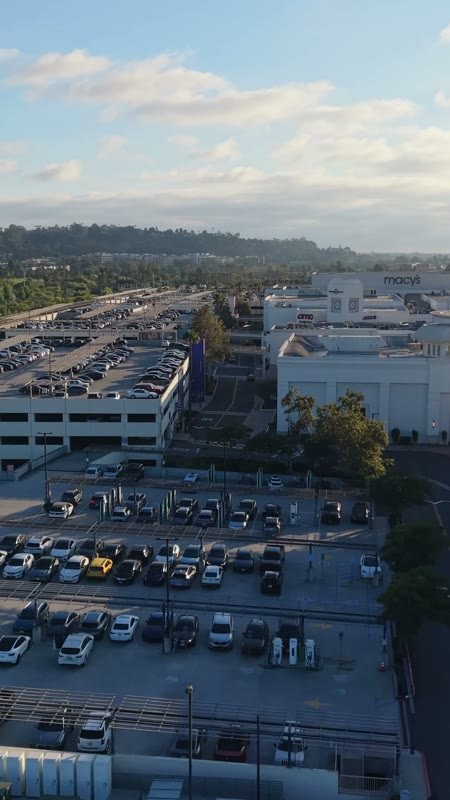 Fashion Valley Mall Shopping Complex and Trolley Line from Above – Elevated Perspective (Vertical)
