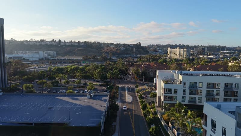 Mission Valley Streetscape with Apartments and Freeway Beyond at Morning