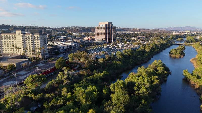 Mission Valley Hotel District and Trolley Along the San Diego River