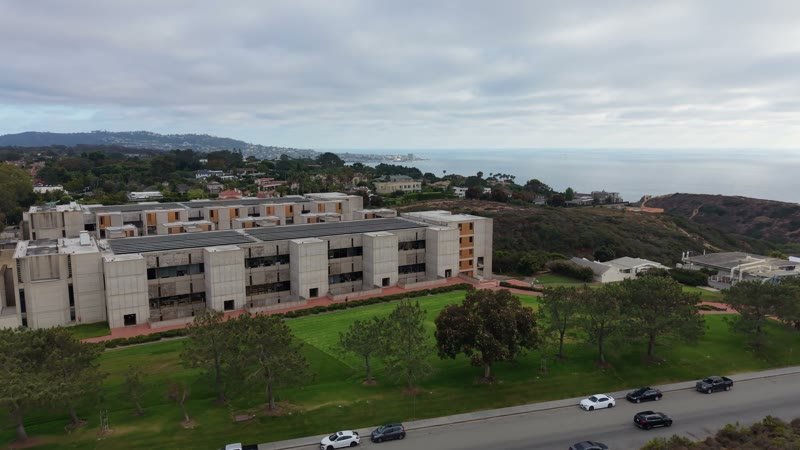 Salk Institute Brutalist Laboratories Overlooking the La Jolla Coast – Wide Establishing Frame