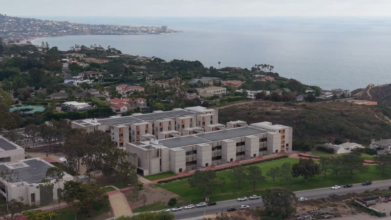 Aerial Profile of the Salk Institute Above La Jolla Shores – Aerial View