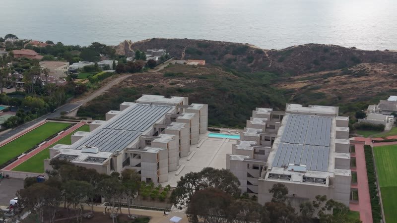 Aerial Profile of the Salk Institute Above La Jolla Shores – Sweeping Aerial