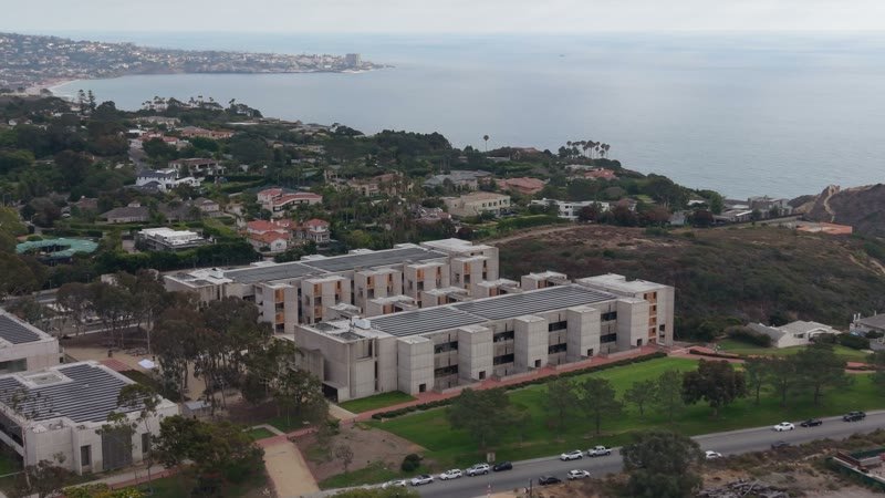 Aerial Profile of the Salk Institute Above La Jolla Shores – Elevated Perspective