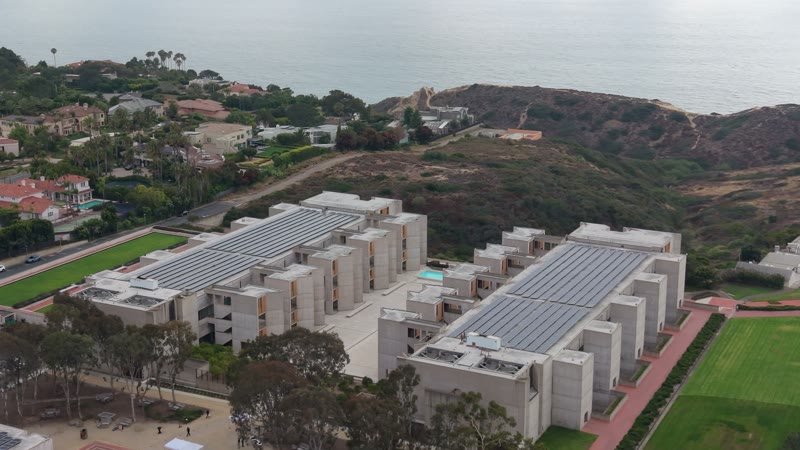 Aerial Profile of the Salk Institute Above La Jolla Shores – Birdseye Composition