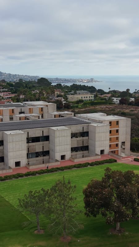 Salk Institute Brutalist Laboratories Overlooking the La Jolla Coast – Overhead Detail (Vertical)