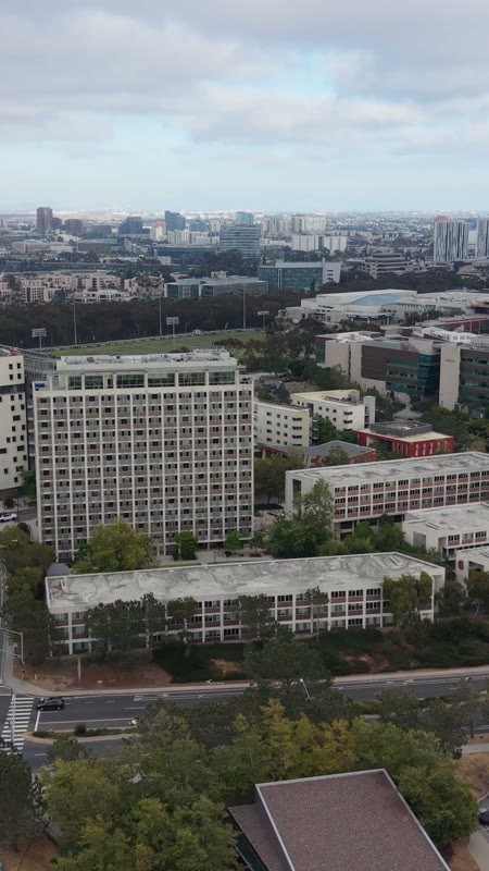 UC San Diego Campus and Residential Towers Beside the Salk Institute – Wide Establishing Frame (Vertical)