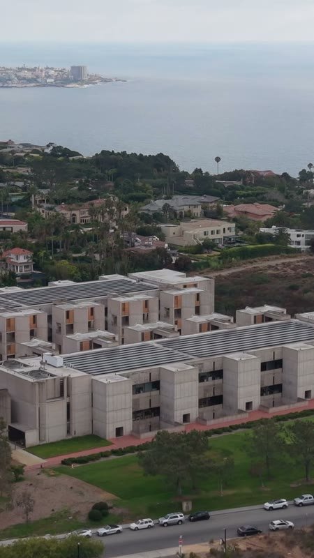 Aerial Profile of the Salk Institute Above La Jolla Shores – Aerial View (Vertical)