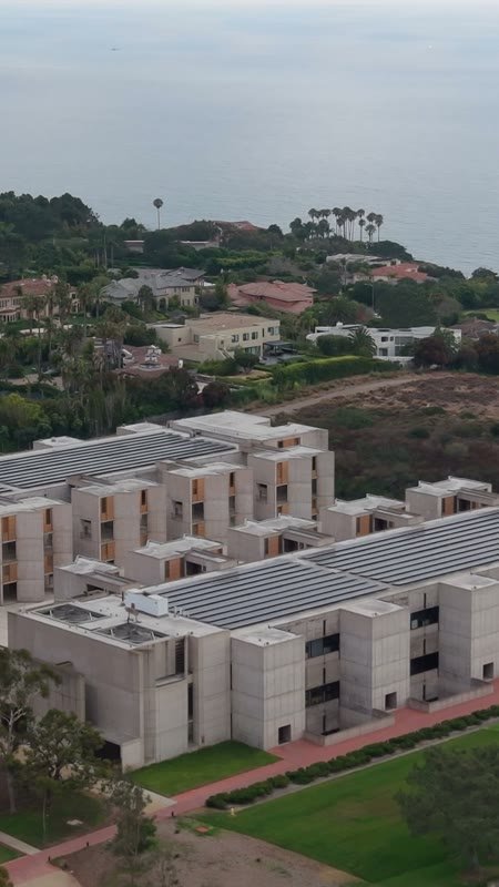 Aerial Profile of the Salk Institute Above La Jolla Shores – Overhead Detail (Vertical)