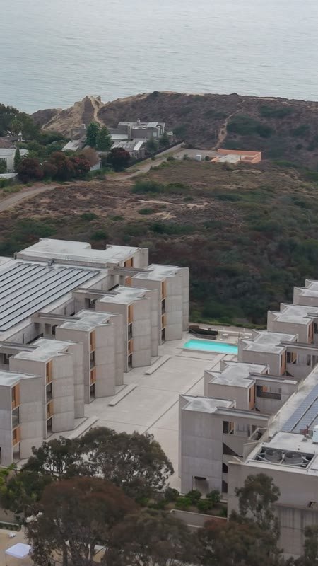 Aerial Profile of the Salk Institute Above La Jolla Shores – Coastal Perspective (Vertical)