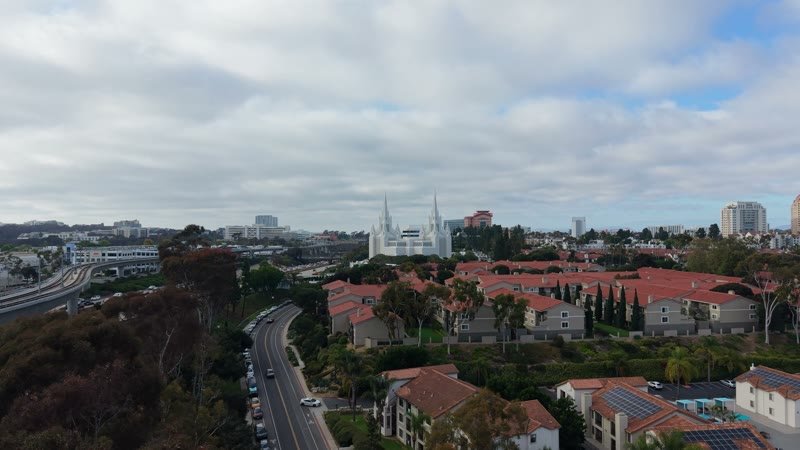 San Diego California Temple Spires Above La Jolla Village Rooftops