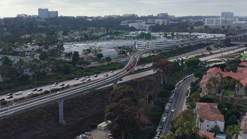 San Diego Trolley Crossing the I-5 Freeway Toward University City