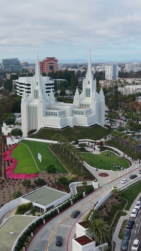 San Diego California Temple and Gardens Beside the I-5 Freeway (Vertical)