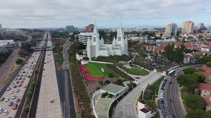 Twin-Spired San Diego Temple Above University City at Midday