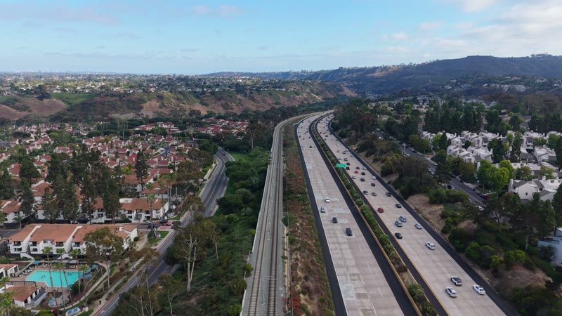 Interstate 5 and the Trolley Line Winding Through University City – Overhead Detail