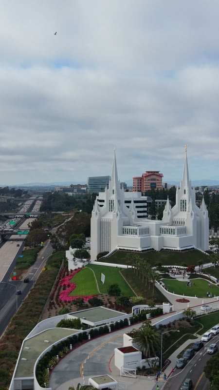 San Diego Temple Rising Beyond University City Rooftops – Golden Hour Frame (Vertical)