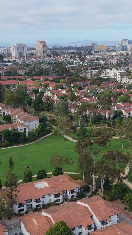 University City Neighborhood and Green Belt Beneath the UTC Skyline – Overhead Detail (Vertical)