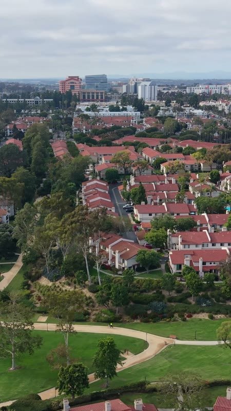 University City Neighborhood and Green Belt Beneath the UTC Skyline – Birdseye Composition (Vertical)