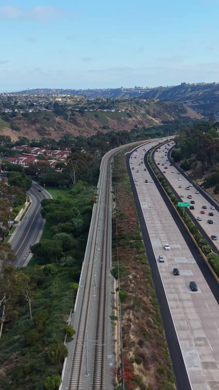 Interstate 5 and the Trolley Line Winding Through University City – Overhead Detail (Vertical)