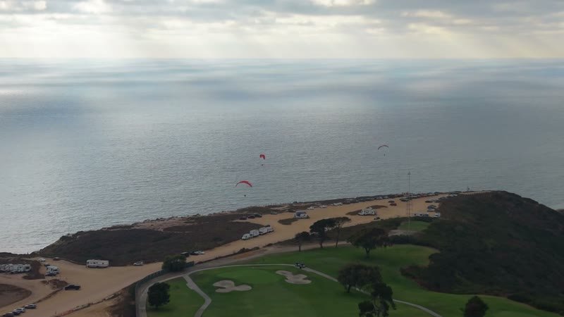 Paragliders Soaring Over the Pacific at Torrey Pines Gliderport – Aerial View