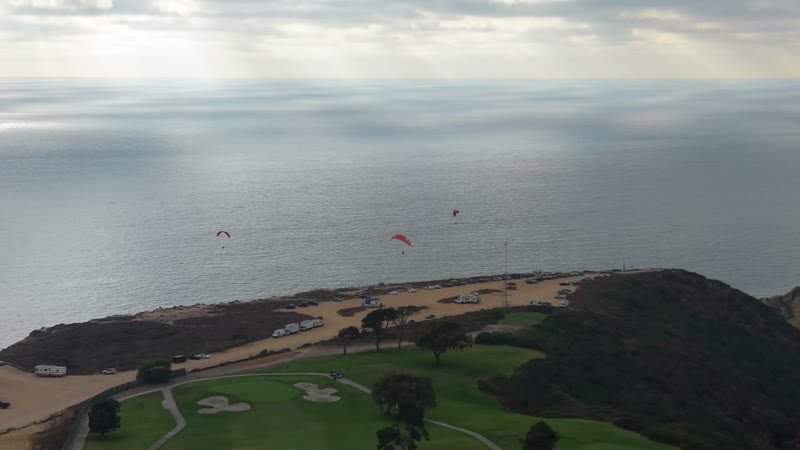 Paragliders Soaring Over the Pacific at Torrey Pines Gliderport – Overhead Detail