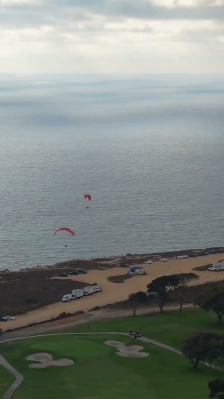 Paragliders Soaring Over the Pacific at Torrey Pines Gliderport – Aerial View (Vertical)