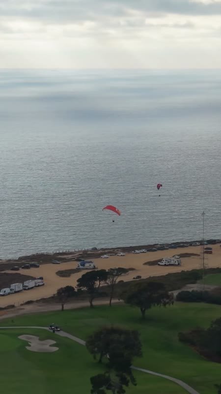 Paragliders Soaring Over the Pacific at Torrey Pines Gliderport – Overhead Detail (Vertical)