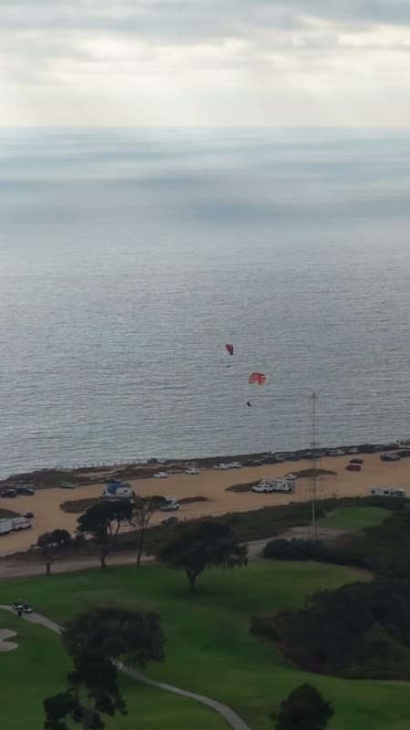 Paragliders Soaring Over the Pacific at Torrey Pines Gliderport – Golden Hour Frame (Vertical)