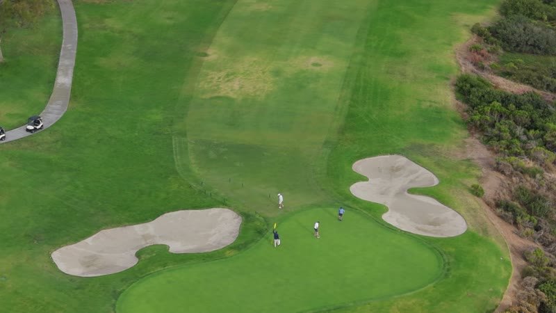 Overhead of a Torrey Pines Green Framed by Twin Sand Bunkers