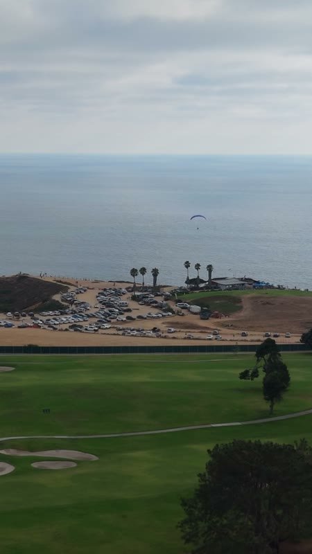 Torrey Pines Fairways with Paragliders Drifting Over the Sea (Vertical)