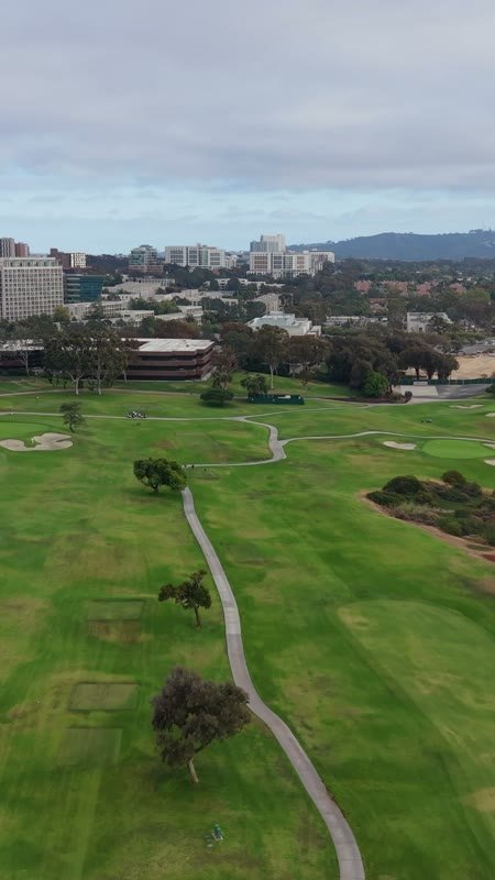 Torrey Pines Fairways Stretching Toward the University City Skyline (Vertical)