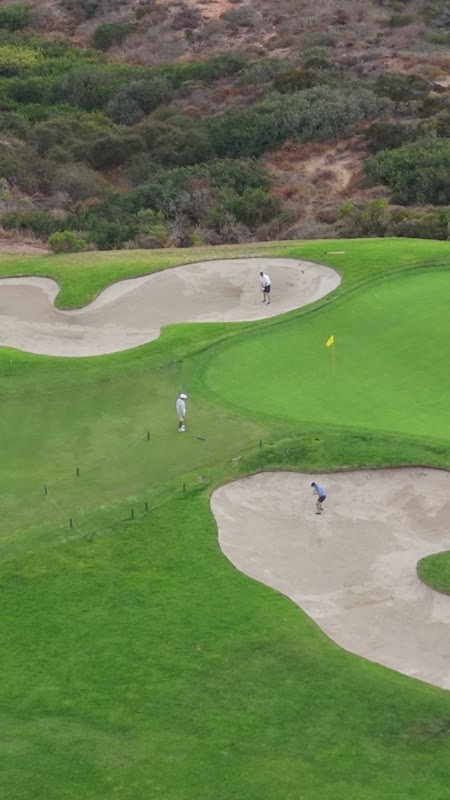 Aerial Detail of a Torrey Pines Green and Its Twin Bunkers (Vertical)
