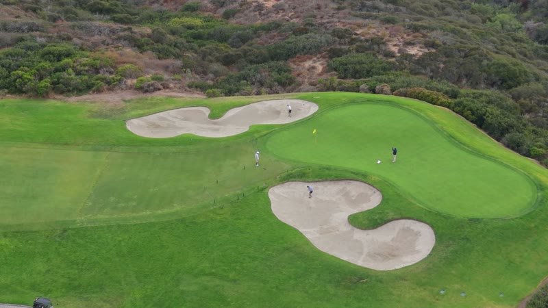 Aerial Detail of a Torrey Pines Green and Its Twin Bunkers