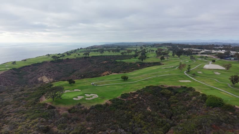 Sweeping View of Torrey Pines Golf Course and the Coastal Canyons – Wide Establishing Frame