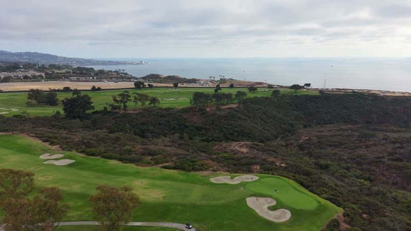 Torrey Pines Course and the Coastal Headland Under Soft Overcast – Cinematic Drone Angle