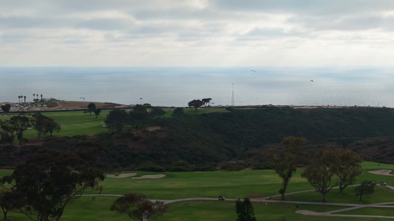 Distant Paragliders Over the Pacific Beyond Torrey Pines Fairways – Wide Establishing Frame