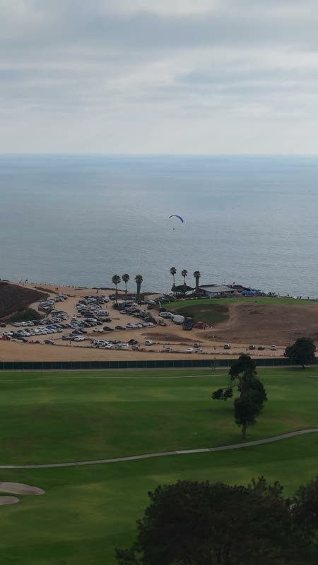 Torrey Pines Fairways with Paragliders Drifting Over the Sea – Wide Establishing Frame (Vertical)