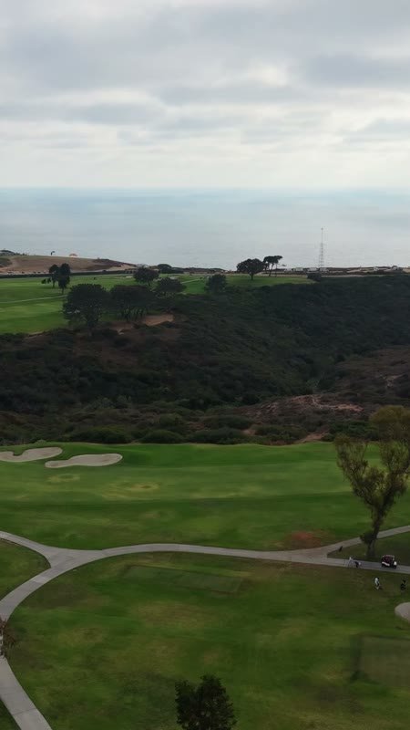 Torrey Pines Course and the Coastal Headland Under Soft Overcast – Aerial View (Vertical)