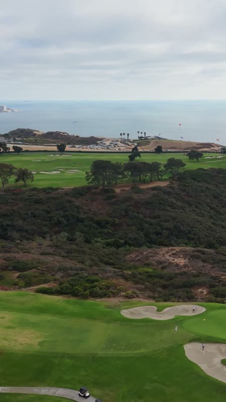 Torrey Pines Course and the Coastal Headland Under Soft Overcast – Cinematic Drone Angle (Vertical)