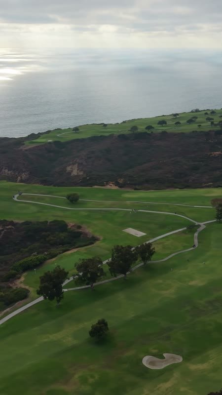 Clifftop Fairways of Torrey Pines Overlooking the Sunlit Pacific – Elevated Perspective (Vertical)