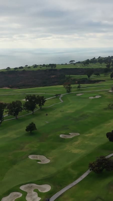 Oceanfront Holes at Torrey Pines Along the Bluff’s Edge – Aerial View (Vertical)